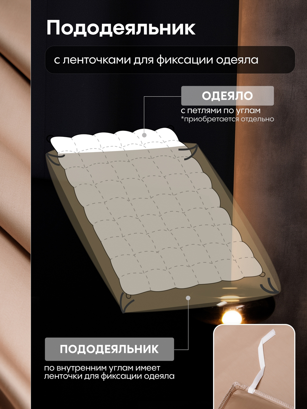 КПБ Однотонный Сатин Премиум на резинке OCPR010, Евро, 4 наволочки, простынь 180*200*30