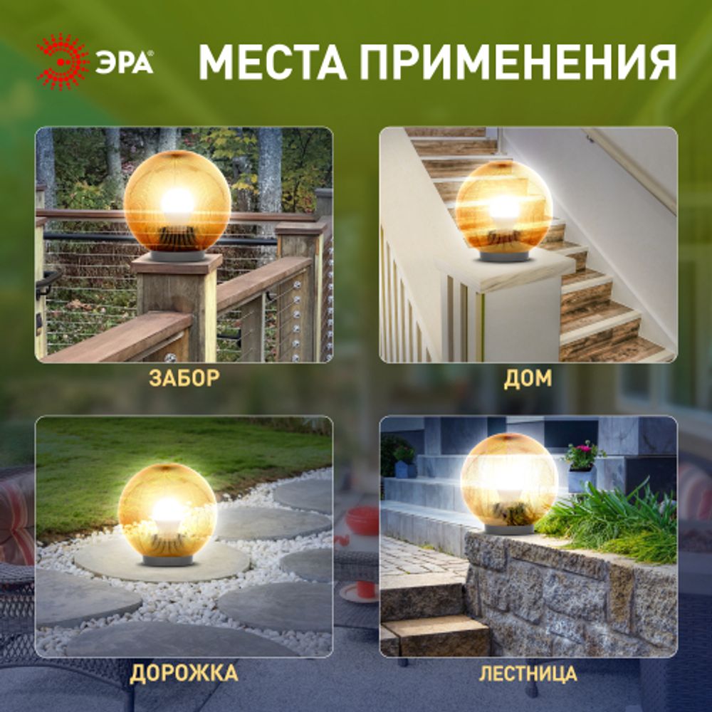 Садово-парковый светильник ЭРА НТУ 02-60-203 шар золотистый призма на опору / кронштейн IP44 Е27 max60Вт d200mm