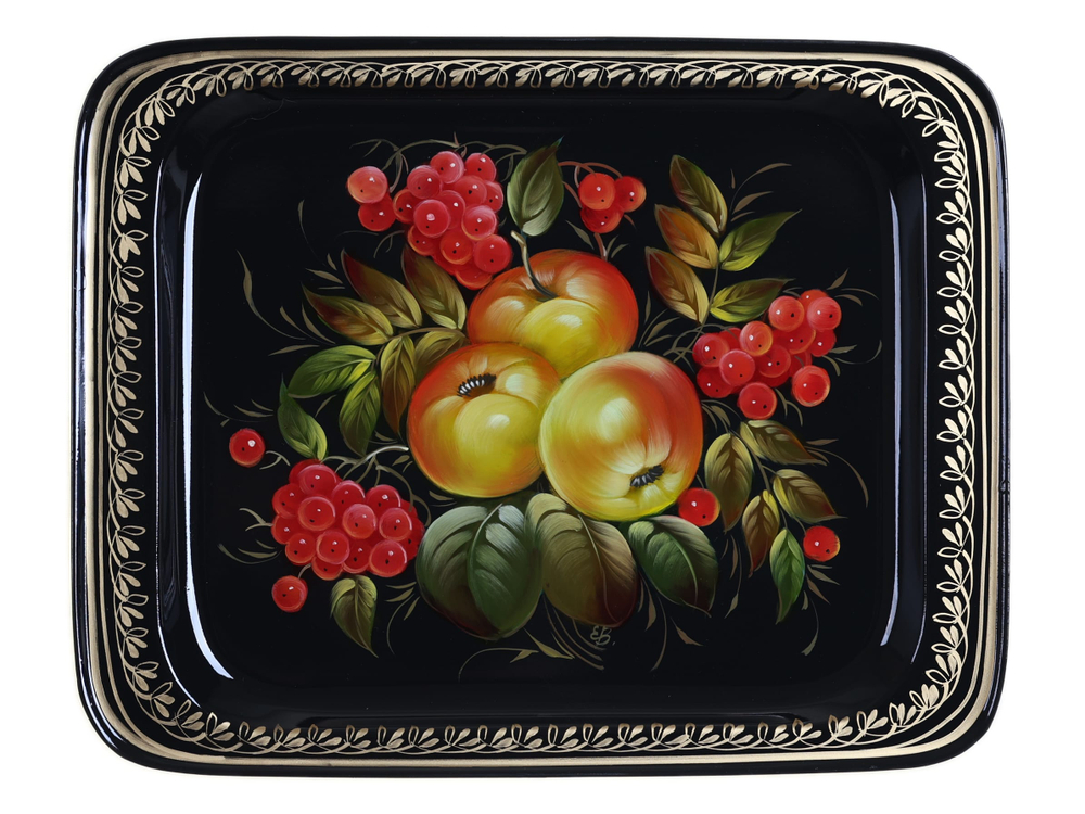 Жостовский поднос декоративный, размер 33х26 см (A13), металлический