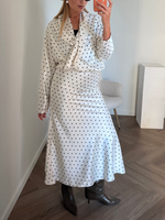 Блуза из атласа в горошек молочный