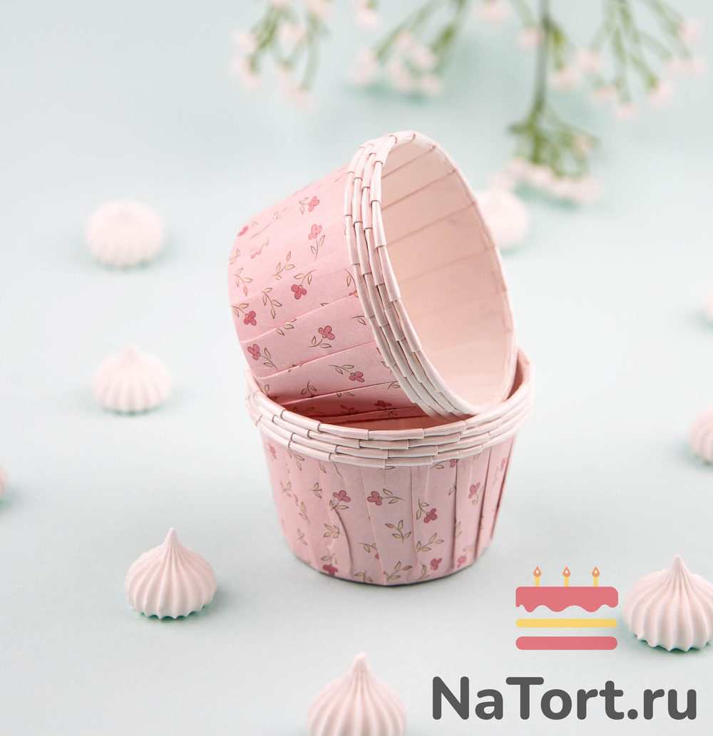 Формы бумажные с ламинацией «Маффин» 50х40 мм (Цветочные мотивы) 100 шт