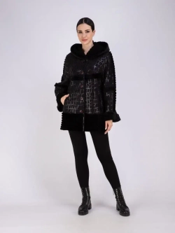 Дубленка женская натуральная с капюшоном оверсайз Турция