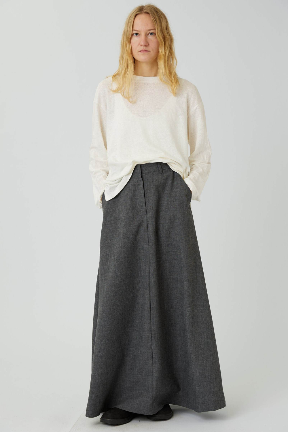 Юбка макси из серой шерсти