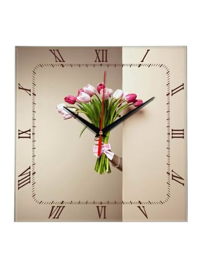 Часы настенные Букет тюльпанов, плавный бесшумный механизм, 28 см Декор для дома, подарок