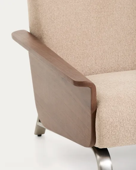 3-местный диван Amsen светло-коричневый с подлокотниками из шпона ореха