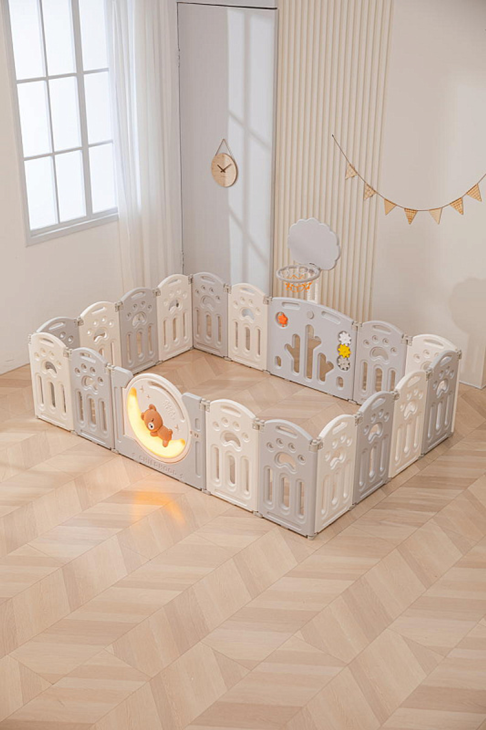 Манеж UNIX Kids DeLuxe Grey,180 x 200 см с игровыми аксессуарами