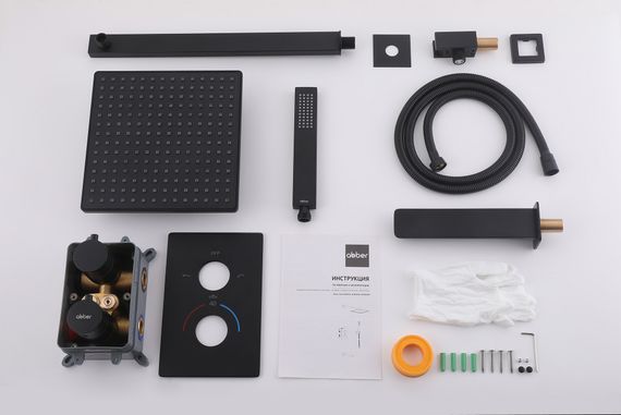 Душевая система ABBER Weiss Insel AF8050B скрытого монтажа с изливом, термостат, черная матовая