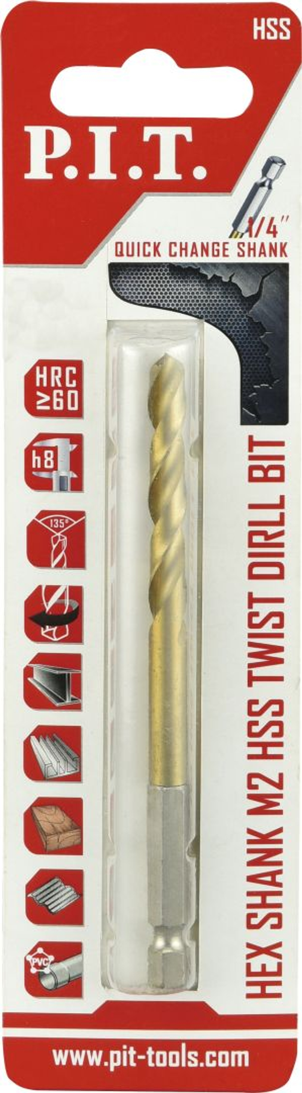 (ХОС) Сверло по металлу с шестигранным хвостовиком P.I.T.Ø3,5x90мм (AMED12-0305)