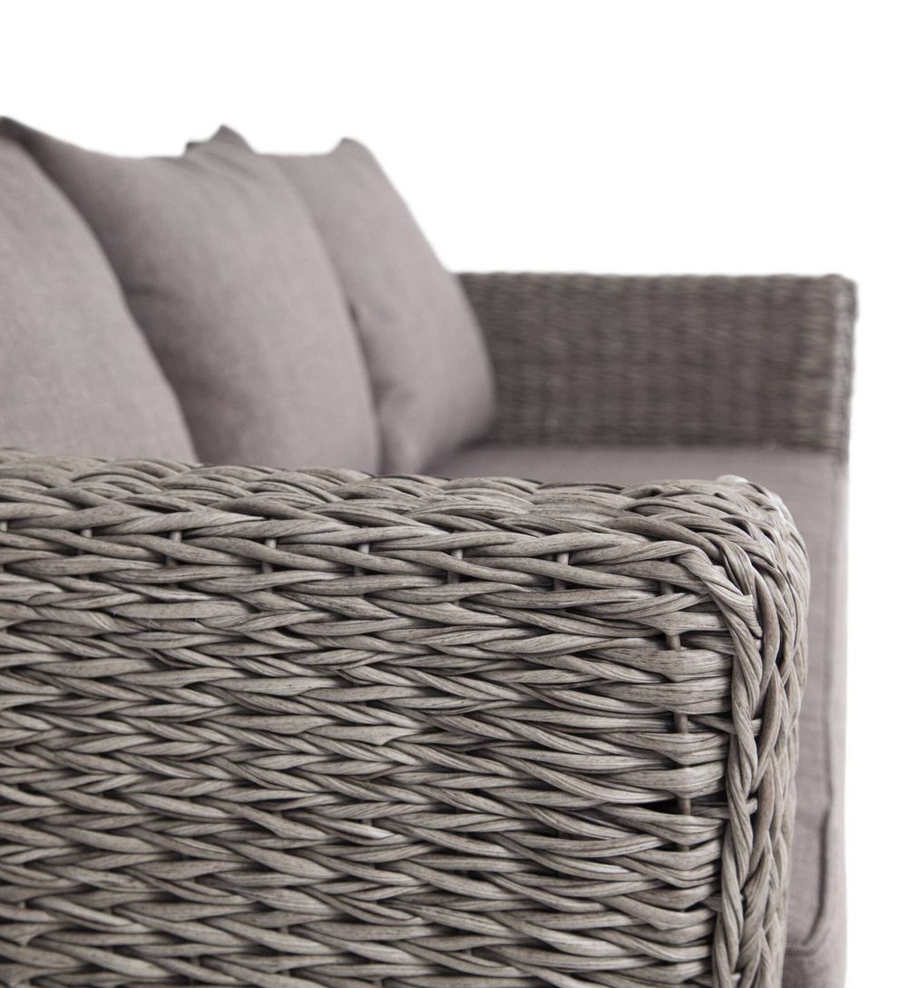 "Капучино" диван из искусственного ротанга (гиацинт) трехместный с подушками, цвет серый