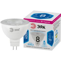 Лампочка светодиодная ЭРА STD LED Lense MR16-8W-840-GU5.3 GU5.3 8Вт линзованная софит нейтральный белый свет | Софиты линзованные (MR) STD