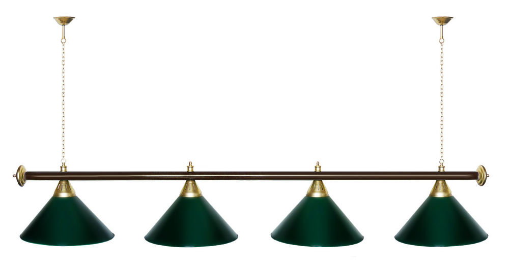 Лампа STARTBILLIARDS 4 пл. (плафоны зеленые,штанга зеленая,фурнитура золото)