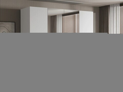 Распашной четырехсекционный шкаф Эмма (с 2 зеркалами и 2 ящиками) с золотыми ручками Белый снег 8685 BS  220*45*240