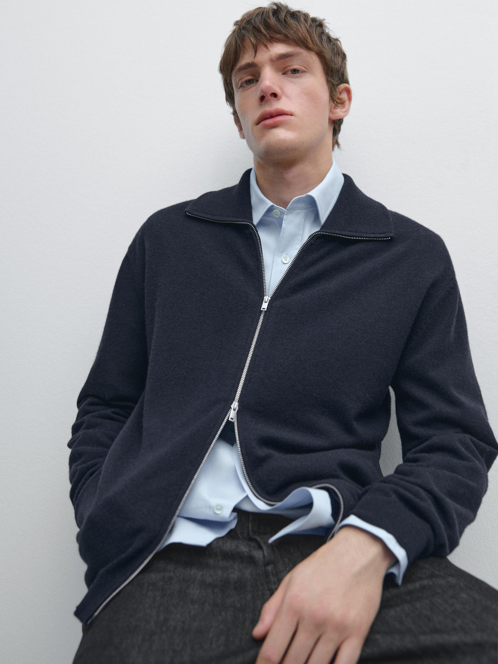 Massimo Dutti Кардиган на молнии, темно-синий