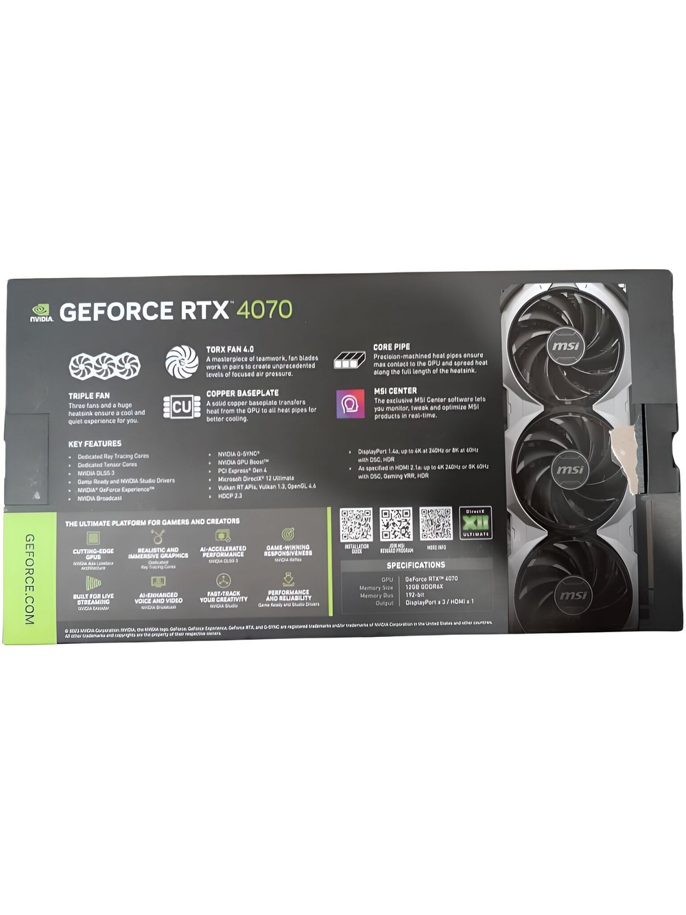Видеокарта MSI GeForce RTX 4070 VENTUS 3X E OC 12Gb