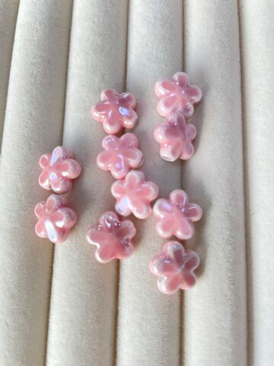 Ф001-р Керамическая бусина "Цветок" 11 мм, розовый