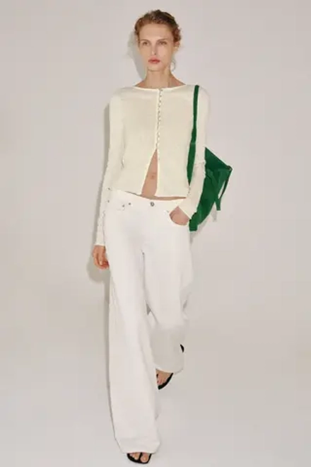 ZARA ФУТБОЛКА В СТИЛЕ РУСТИК НА ПУГОВИЦАХ, ЭКРЮ
