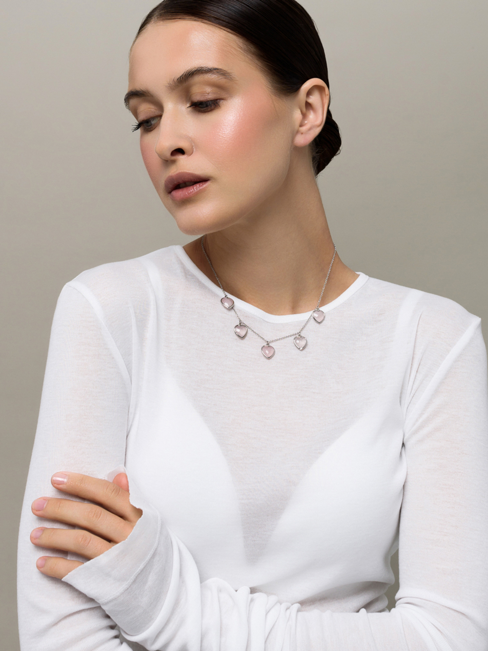 Чокер "Amour" с розовым кварцем Silver