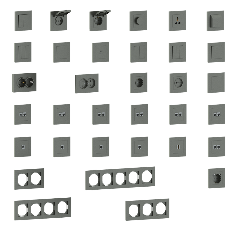 Накладка для розетки Schuko с зарядным устройством USB A+C, со шторками 16A 250В, матовый титан, серия A07