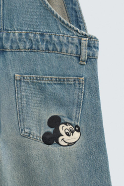 ZARA Х DISNEY ДЖИНСОВЫЙ КОМБИНЕЗОН С ВЫШИВКОЙ MICKEY MOUSE, БИРЮЗОВЫЙ