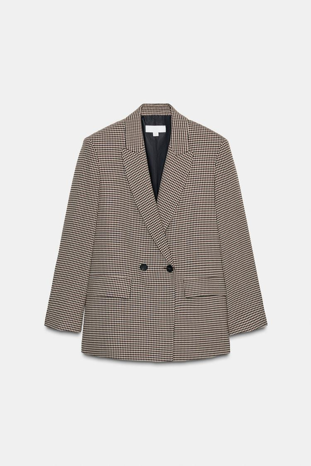 ZARA ДВУБОРТНЫЙ БЛЕЙЗЕР ОВЕРСАЙЗ, КОРИЧНЕВЫЙ/ЭКРЮ