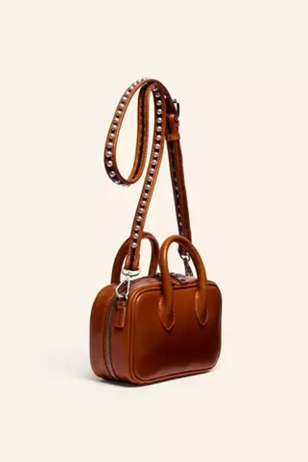 ZARA КОЖАНАЯ СУМКА ЧЕРЕЗ ПЛЕЧО С ЖЕМЧУЖНЫМИ ДЕТАЛЯМИ - LIMITED EDITION, КОРИЧНЕВЫЙ