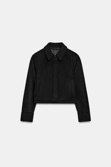 ZARA КУРТКА ИЗ СМЕСОВОЙ ШЕРСТИ С КАРМАНАМИ, ЧЕРНЫЙ