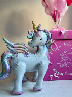 Воздушные шары коробка сюрприз единорог фуксия/розовый/белый/малиновый №3405