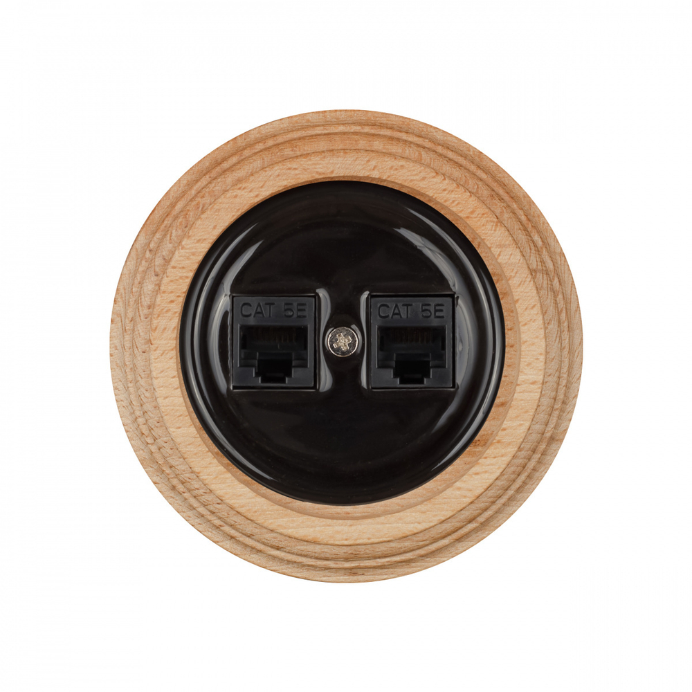 Розетка RJ45 информационная двойная, керамика, цвет черный B1-302-03