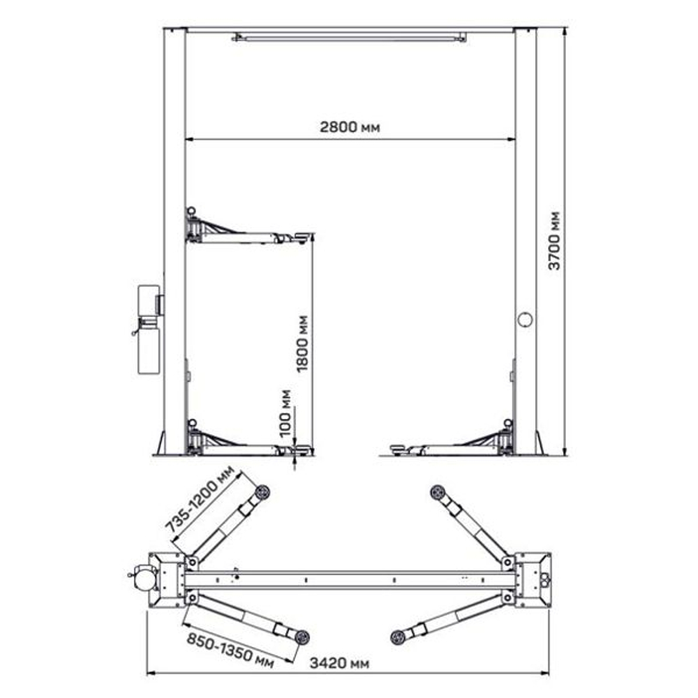 ТЕМП S4D-2 220V C Подъёмник электрогидравлический двухстоечный с верхней связью, 4 т