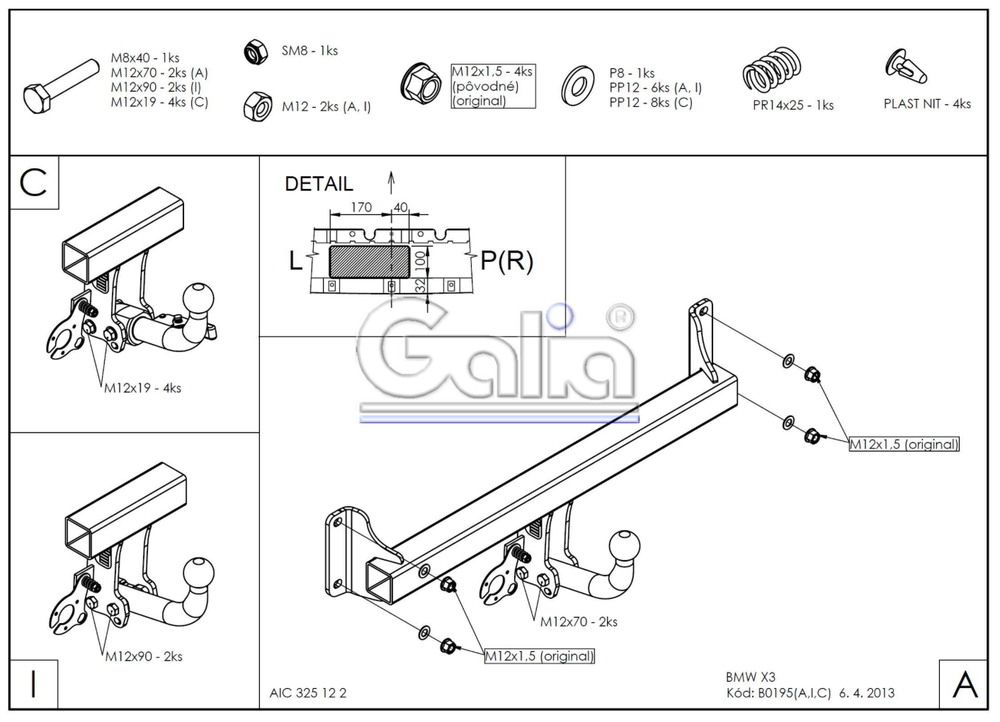 Фаркоп оцинкованный Galia B019C для BMW X3 2010-2017, X4 2014-2018(паспорт и сертификат в комплекте)(без электрики)