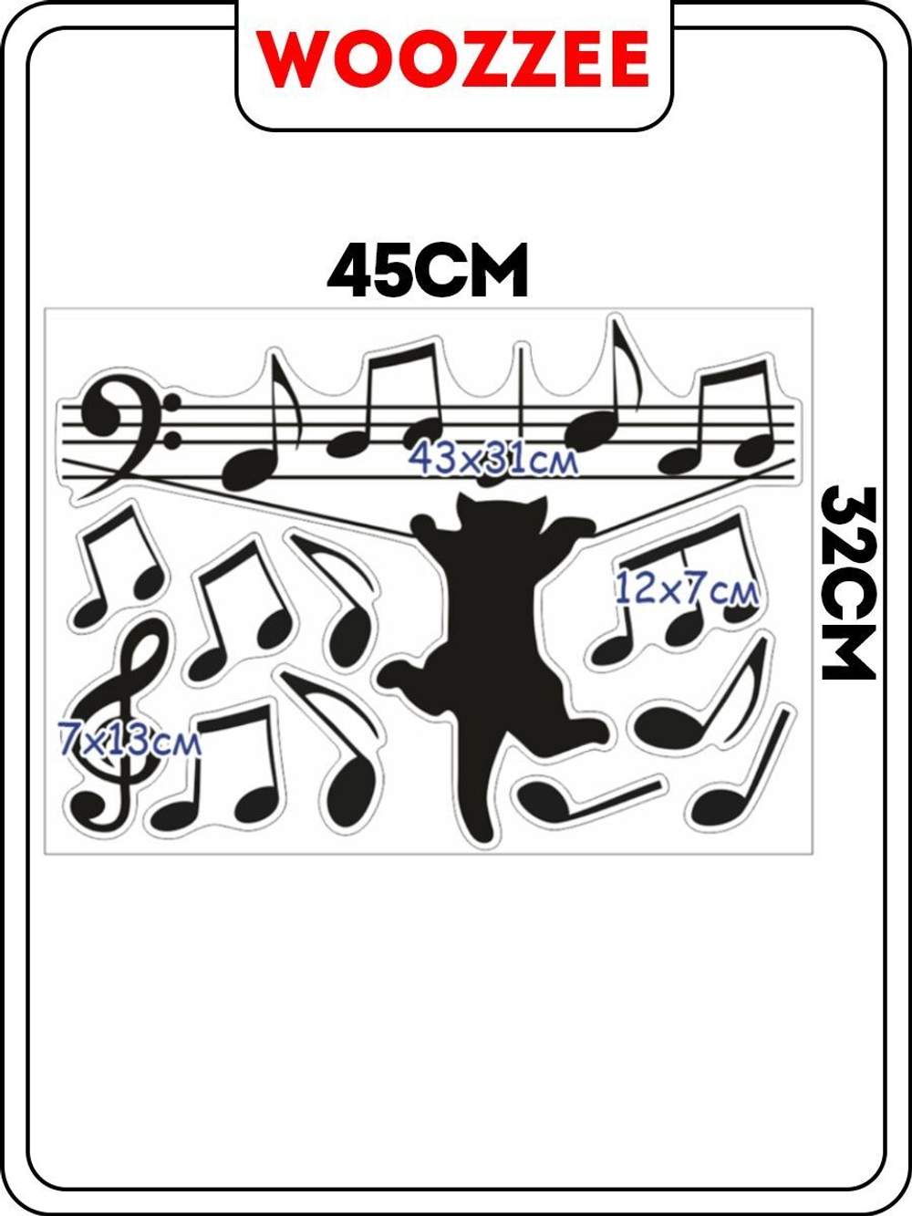 Наклейка декоративная А3 "Котик на нотах"
