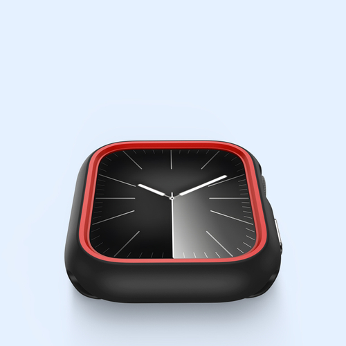 Чехол-бампер для часов Apple Watch серия 10, размер 42мм, черный цвет с красной вставкой (Black/Red) от Dux Ducis, серия Bamo Series
