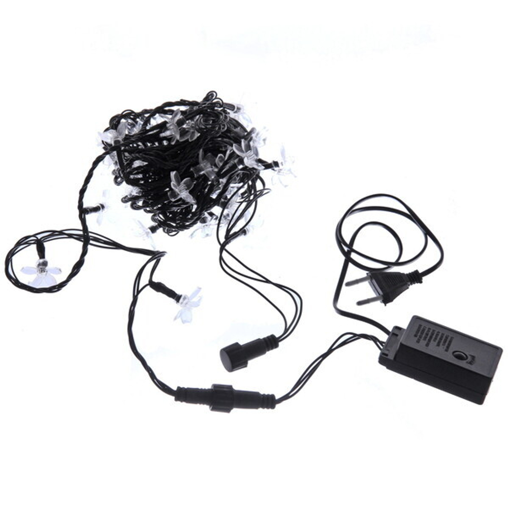 Гирлянда для улицы «Цветок» 7 м 50 ламп LED чёрный провод, 8 реж., IP-55, Теплый белый (возможность соединения), 220V