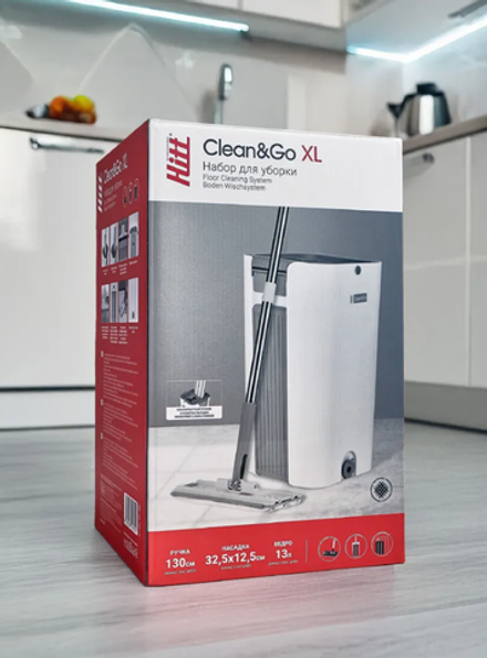 Швабра с отжимом и ведром HITT Clean and Go XL ведро 13 л, 2 насадки из микрофибры
