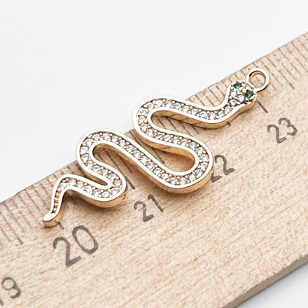 Подвеска Змея, цвет золото, фианиты, размер 34*14 мм, цена за 1 шт