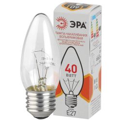 Лампочка ЭРА B36 40Вт Е27 / E27 230В свечка прозрачная цветная упаковка