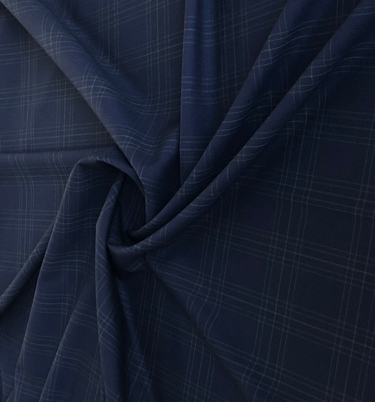 Костюмная шерсть принт клетка, синий темный NB015