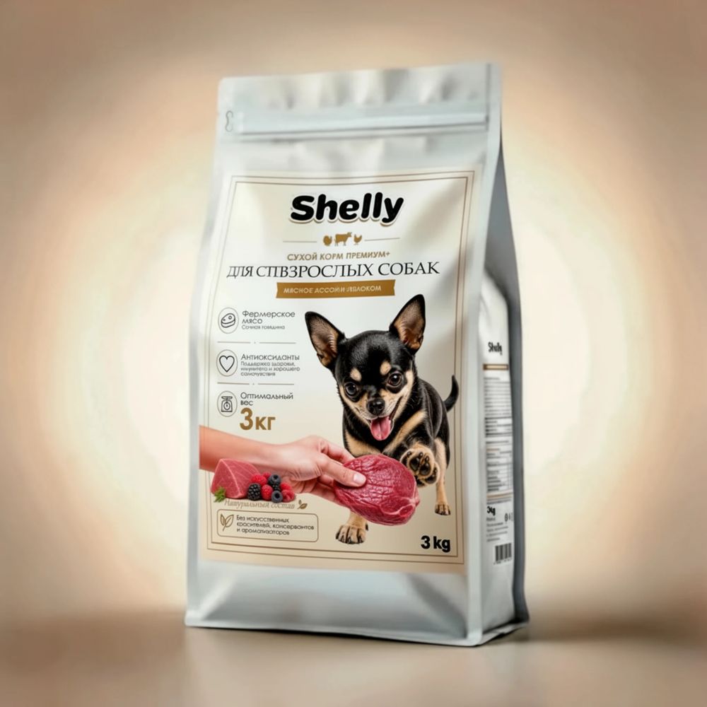 Сухой корм Shelly для взрослых собак с говядиной и яблоком