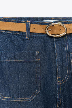 ZARA Z1975 ДЖИНСЫ WIDE-LEG С ЗАВЫШЕННОЙ ТАЛИЕЙ И ПОЯСОМ, СИНИЙ