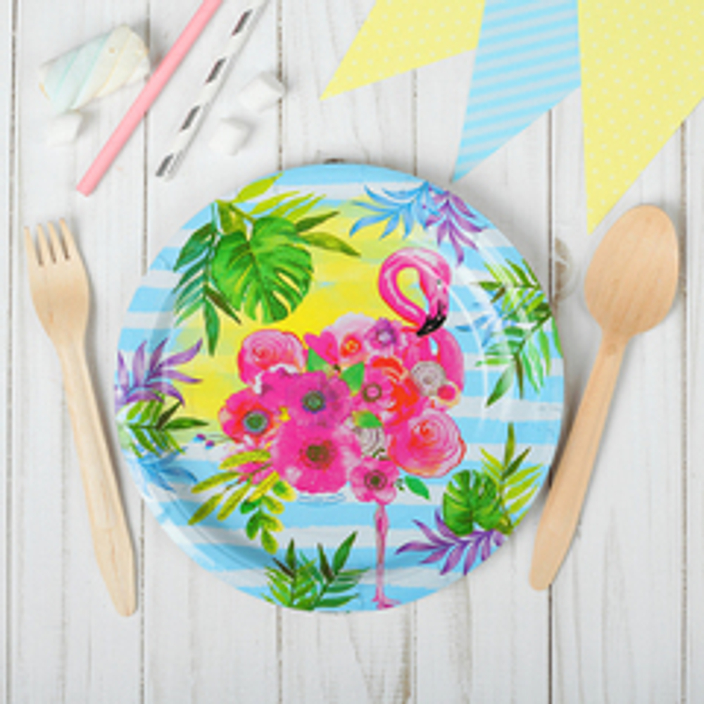 Тарелка бумажная "Фламинго", 18 см, 10 шт.