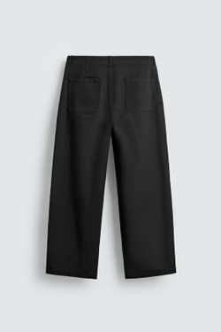 ZARA БРЮКИ WIDE FIT СО СКЛАДКАМИ, ЧЕРНЫЙ