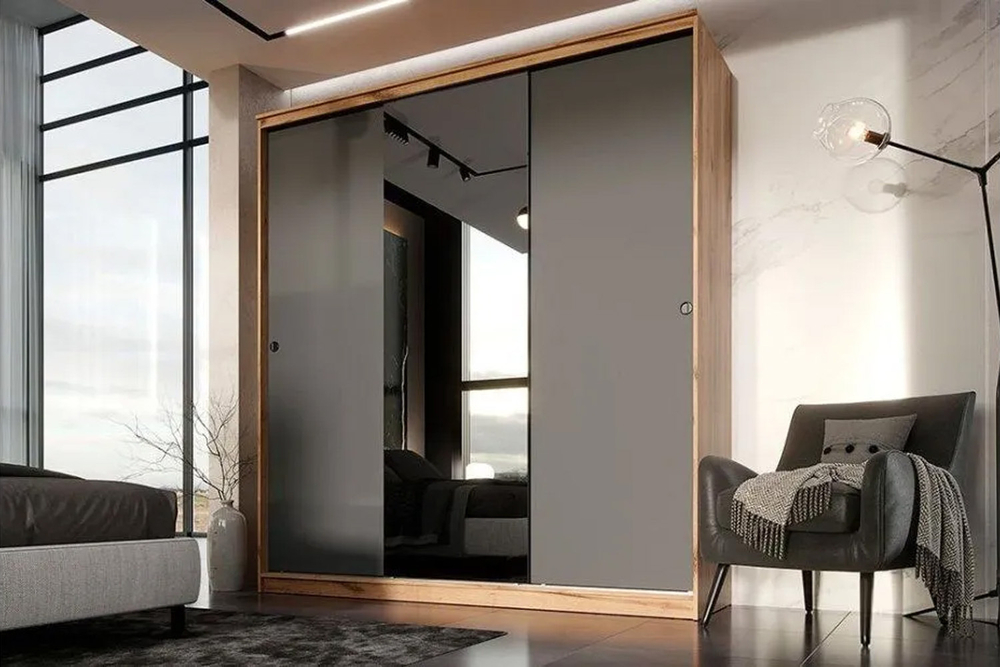 Шкаф-купе Альянс 2,0 м, Графит, Дуб крафт