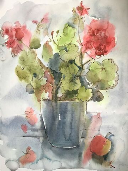 Картина "Серый день и герань