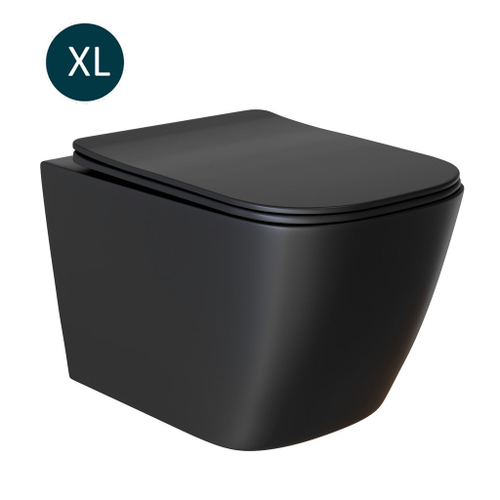 Унитаз подвесной безободковый WAVE QUADRO сид. дюропласт, м/л, быстр, ЧЕРНЫЙ матовый (XL)