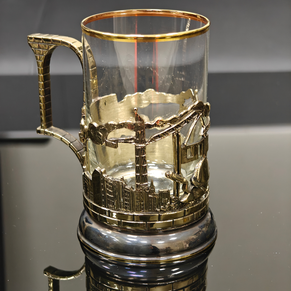 Подстаканник "Подарок строителю" с ложечкой в футляре