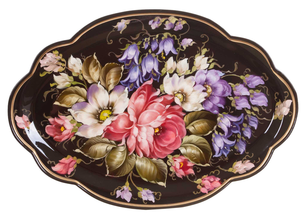 Жостовский поднос декоративный, размер 32х22 см (A11), металлический