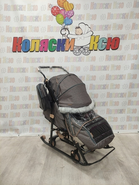 Санки-коляски Galaxy Snow Glory Gloss коричневый-серый