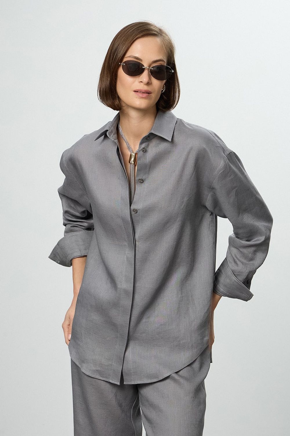 Рубашка Хельсинки серый лен (Размер XS, S)