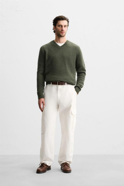 ZARA СВИТЕР ИЗ СМЕСОВОЙ ШЕРСТИ, СУХАЯ ЗЕЛЕНЬ