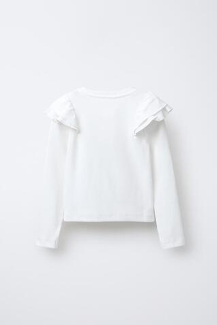 ZARA ЛОНГСЛИВ В РУБЧИК С ВОЛАНАМИ, ЖЕЛТОВАТО-БЕЛЫЙ